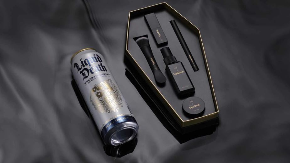 Brand COllab image for Liquid Death water and e.l.f. beauty products