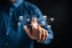 Brand launching image showing a rocket