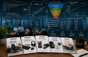 Image of charts and graphs showing Viking Office Products catalog success.