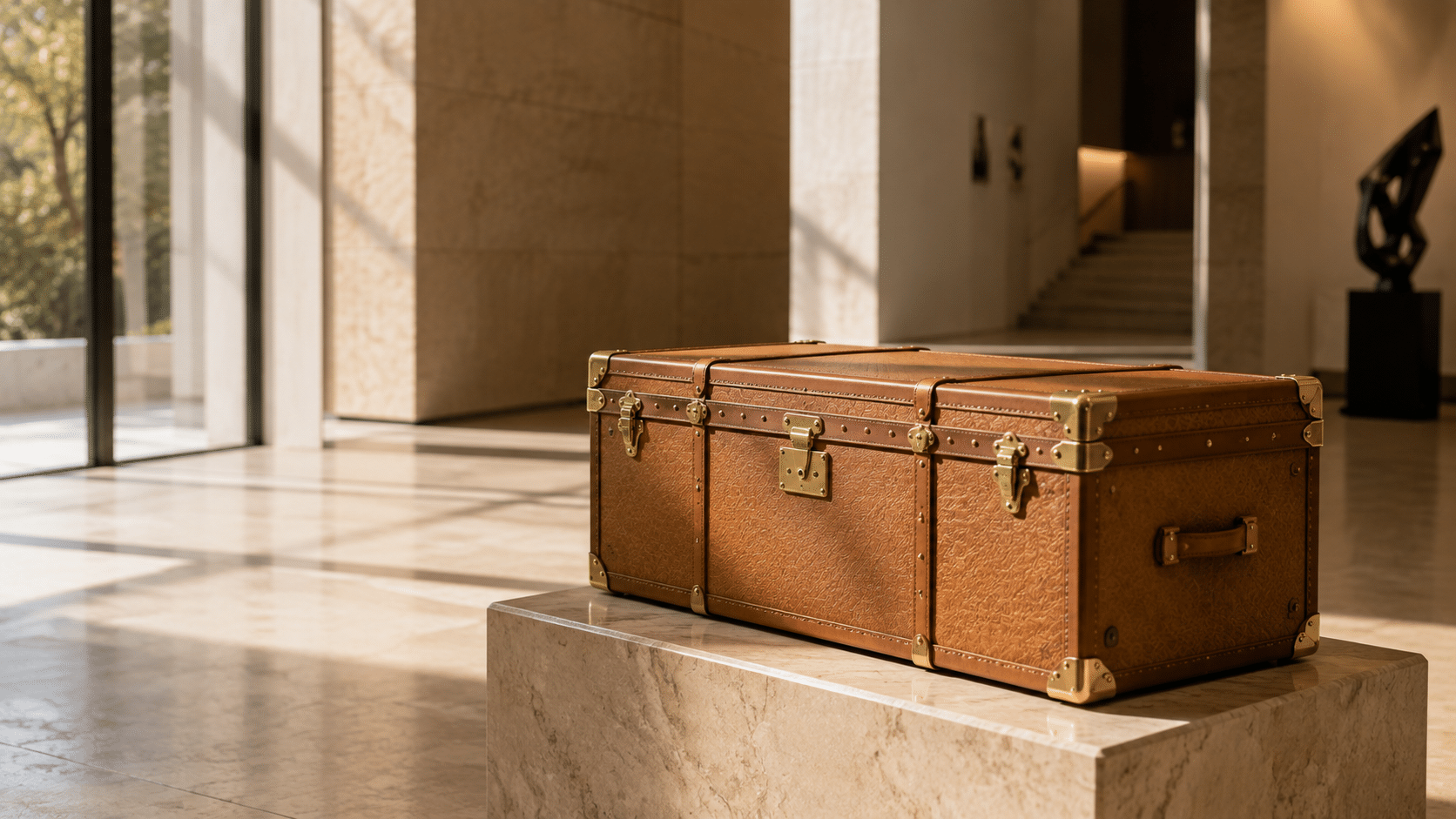 Sunlit Luxury Trunk in Modern Atrium
