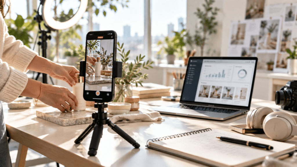 Sunlit Product Photography Workspace