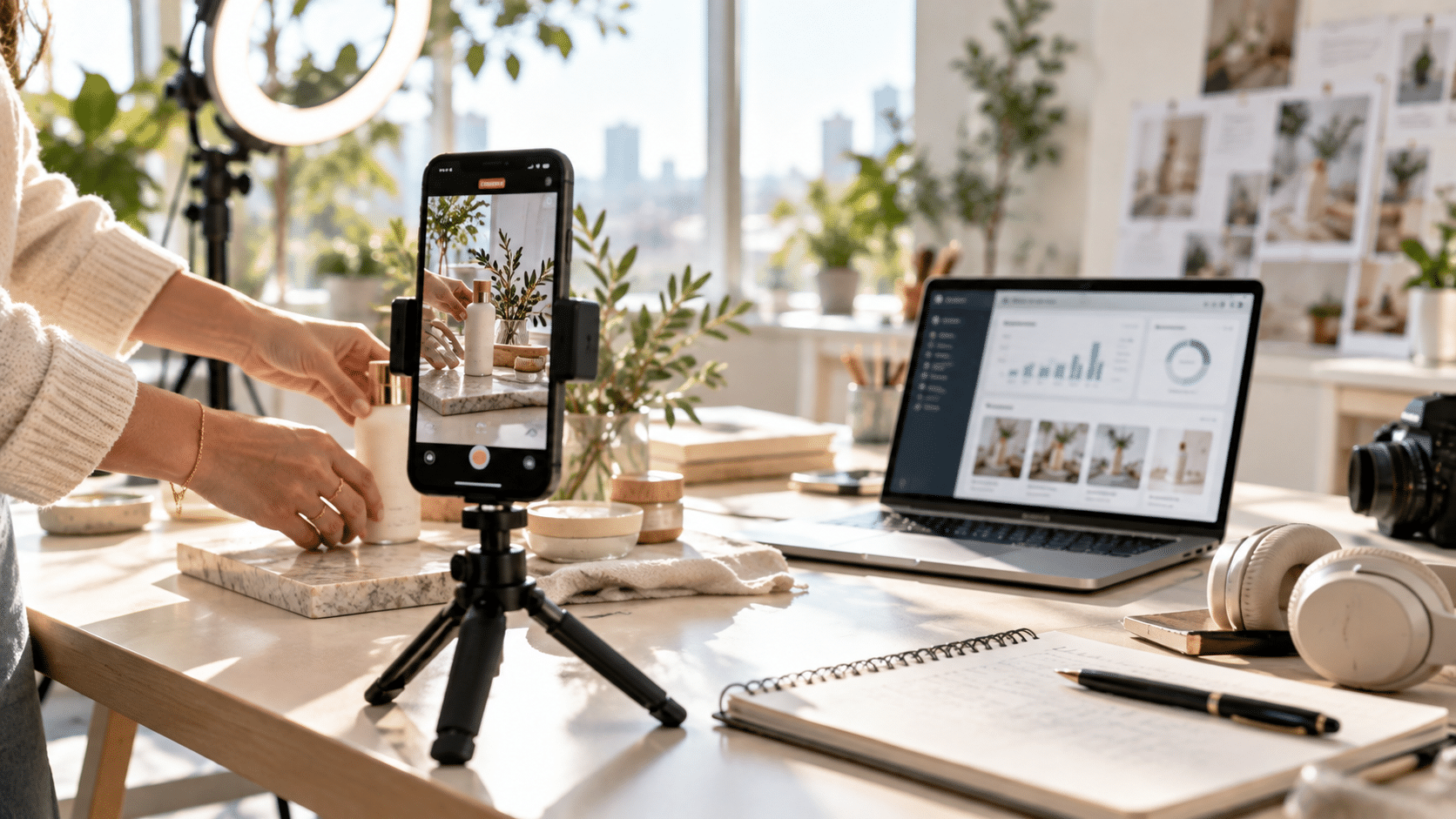Sunlit Product Photography Workspace