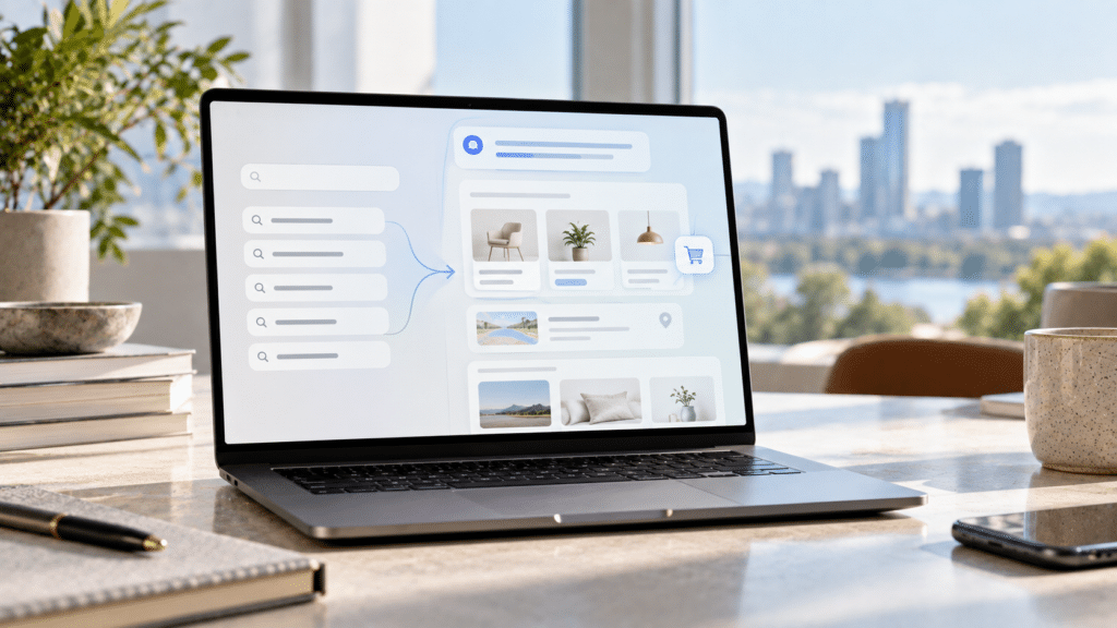 Modern Workspace with AI Search Laptop